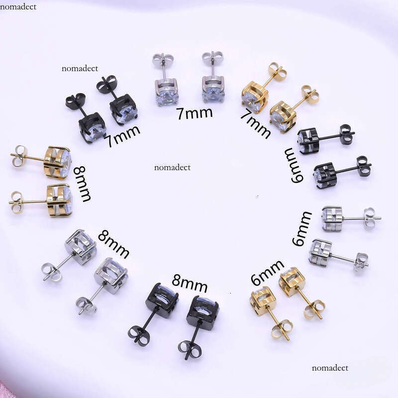 Stainless Steel Four-Prong Inlaid Zircon Crystal Simple Personality Small Earrings 01