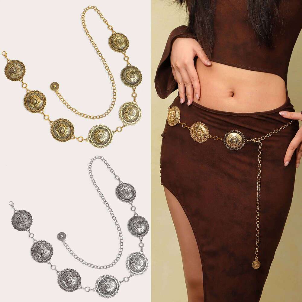 1 Piece Vintage Metal Women's Waist Chain Fashion Versatile Trendy Dress Belt Accessory X260209