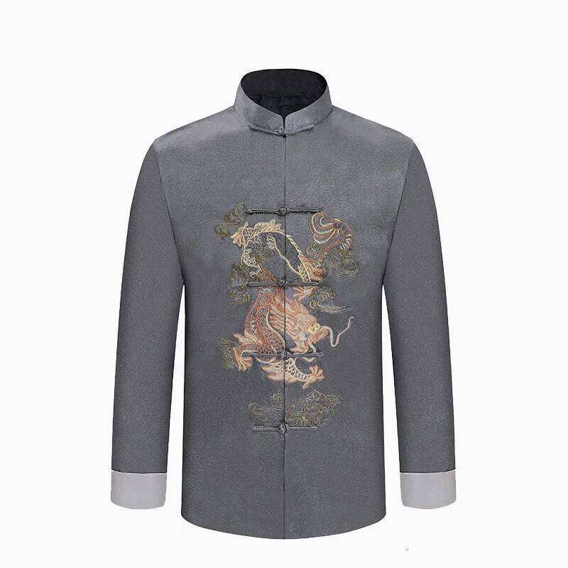 Mardi Hefxessdr New Arrived Male Satin Outwear Chinese Style Embroidery Dragon Jacket Men Double Breasted Kung Fu Coat Fashion Outerwear