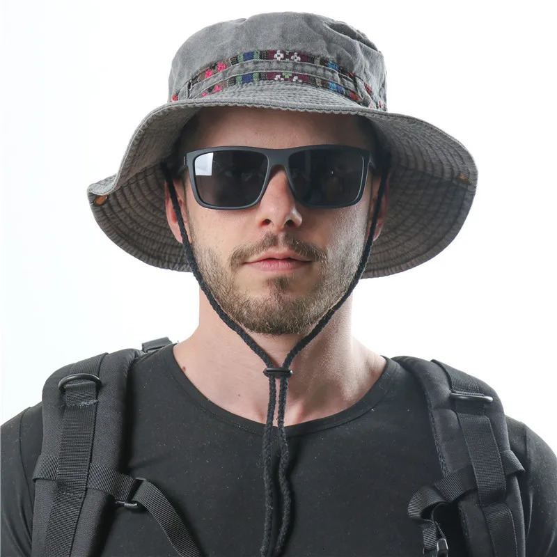 Summer Mens Cotton Bucket Hat UV Protection Sun Caps Multipurpose Outdoor Climbing Fishing Tourism Brim Sun Fisherman Hats 260208