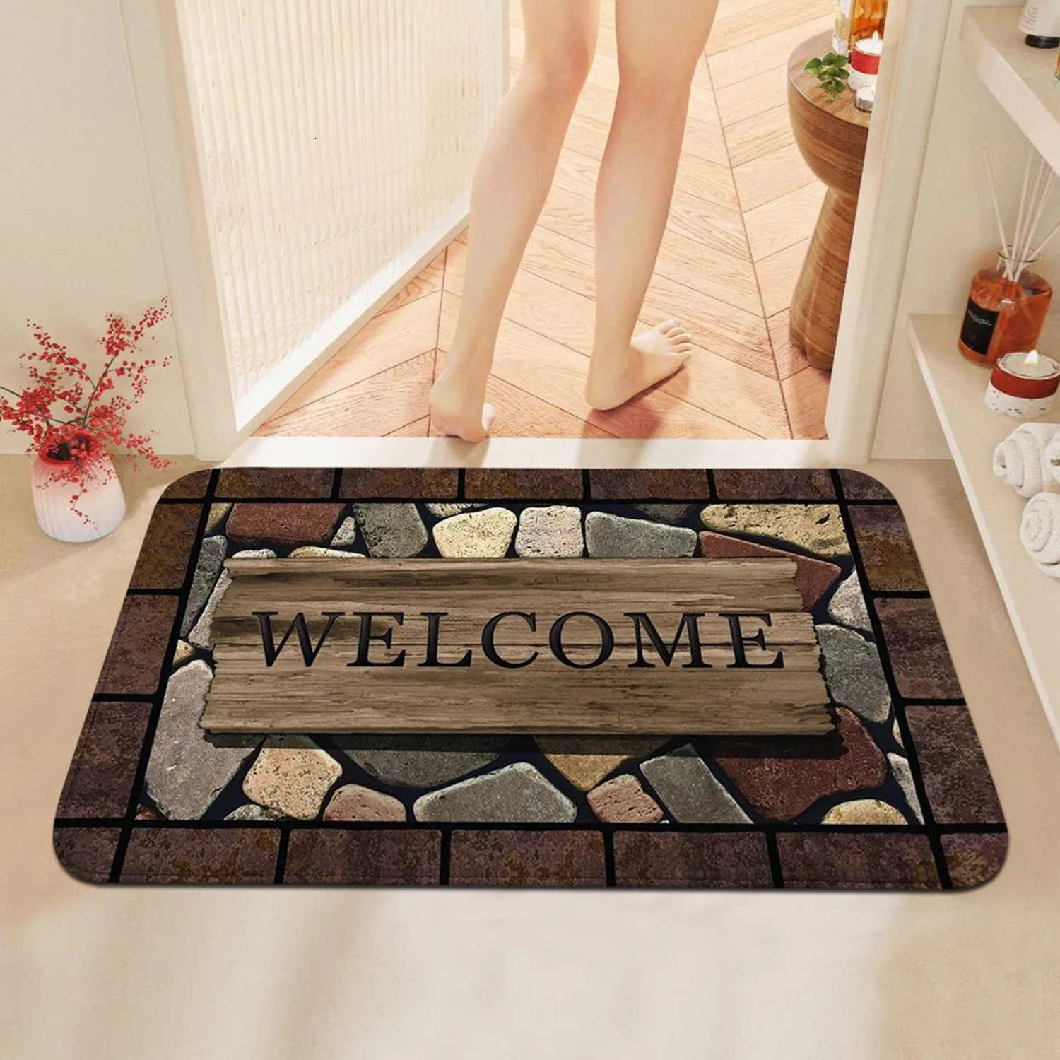 1pc Floral Letter Graphic Door Mat Doormat Carpets Rug Carpet Bath Kitchen Garden Anti-Slip Small Home Kitchen Welcome Mats S260207