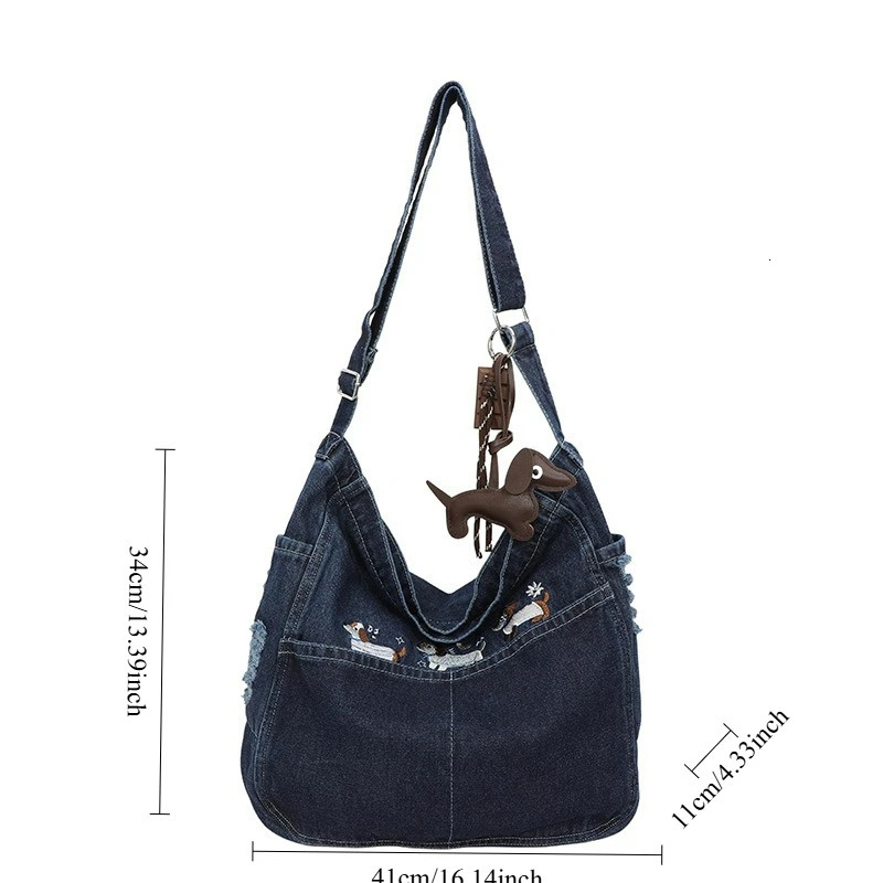 Spring Women Crossbody Bag Fashion Embroidery Denim Shoulder Casual Retro Pure Color Versatile Texture Commuting 260208