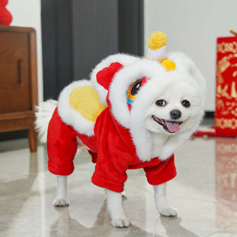 Pet Lion Dance Transformation Costume Embroidered Cat New Year Clothes Autumn Winter Supplies Bichon Teddy Dog Cute