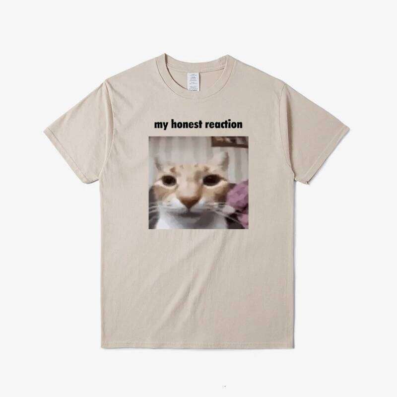 My Honest Reaction T-shirts Funny Cat Meme T Shirts Men Women Cotton Casual Oversized Short Sleeve Tees Men's Joke Humor Tshirt X260209