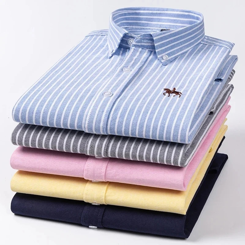 100 Pure Cotton Men Long Sleeve Dress Shirt for Oxford Shirt Men Plaid Striped Work Casual Social Shirts Male Regular-Fit S-6XL 260208