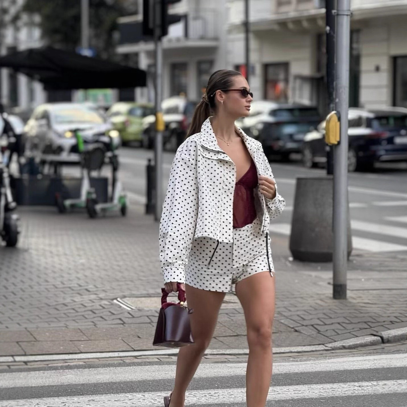 2026 Spring New European and American Style Women's Stand up Collar Polka Dot Bubble Yarn Fashion Trend Jacket Pilot Style Coat Women's Coat
