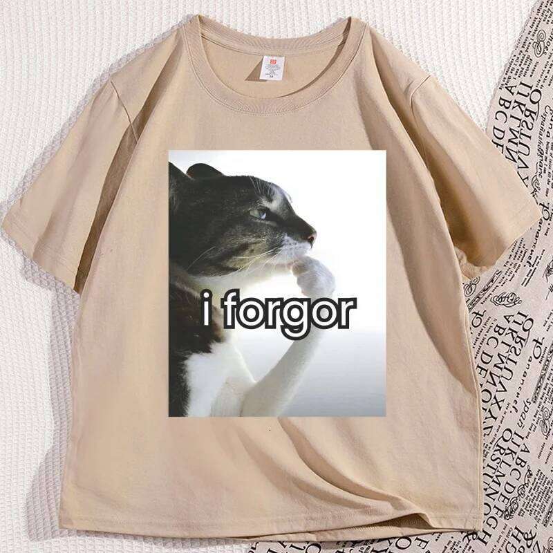 I Forgor Meme T-Shirt Brainrot Graphic Tee Men Women Casual Round Neck Tshirt Streetwear Cat Lover T Shirts Male Clothes X260209