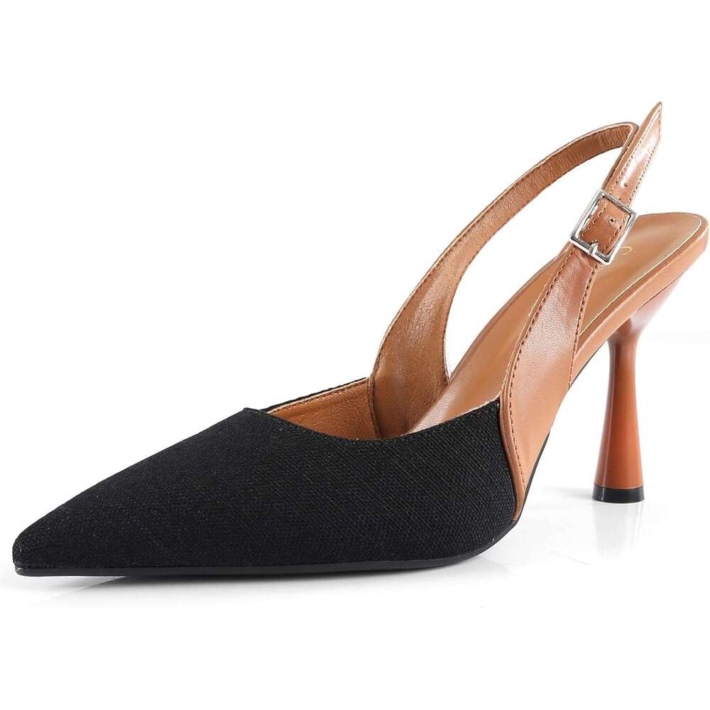 Women S Pointed Toe Slingback Pumps With Adjustable Buckle Soft Leather Solid Color Sandals 2026 Summer New Style with Baotou Fashion