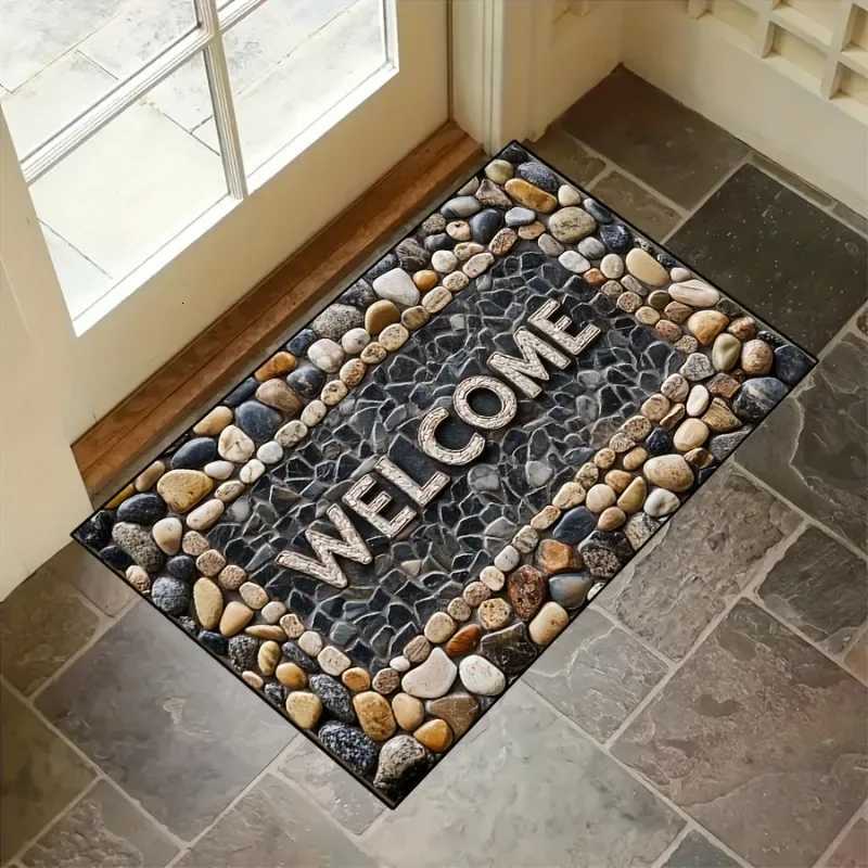 Stone Pattern Non-Slip Door Mat - Machine Washable Durable for Indoor/Outdoor Use for High Traffic Areas - Home Room Decor S260207