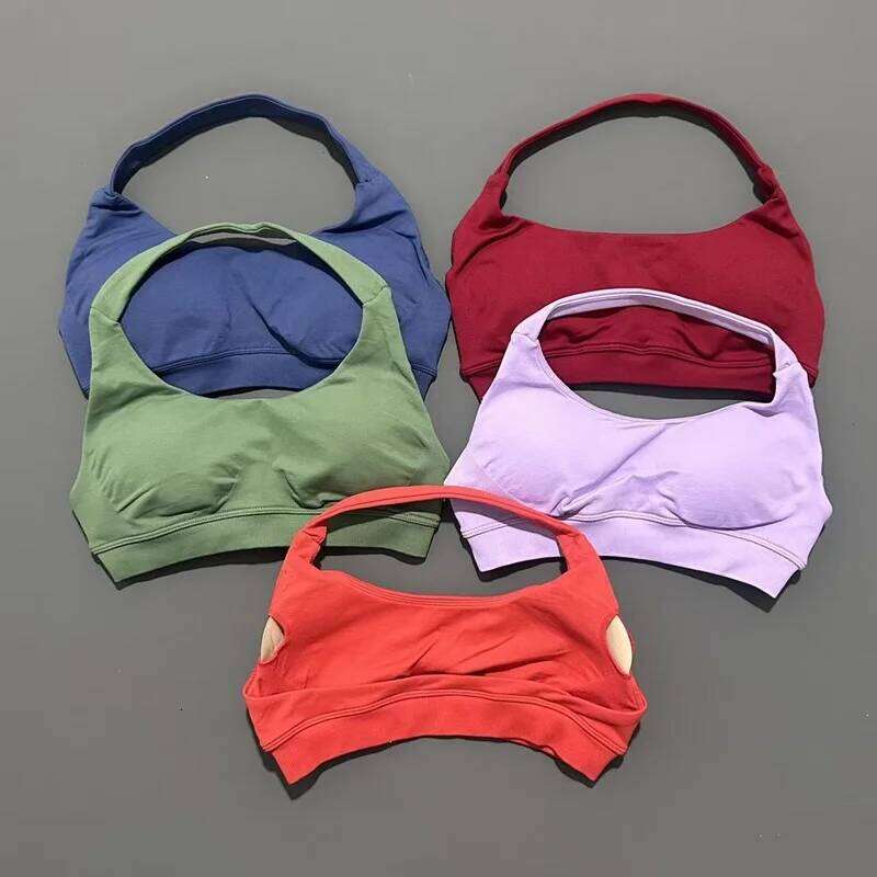 No Logo Sports Women Seamless Yoga Underwear Removable Bra Pads Open Top Fitness Push-up Gym Wear Workout Halter 26Y0209