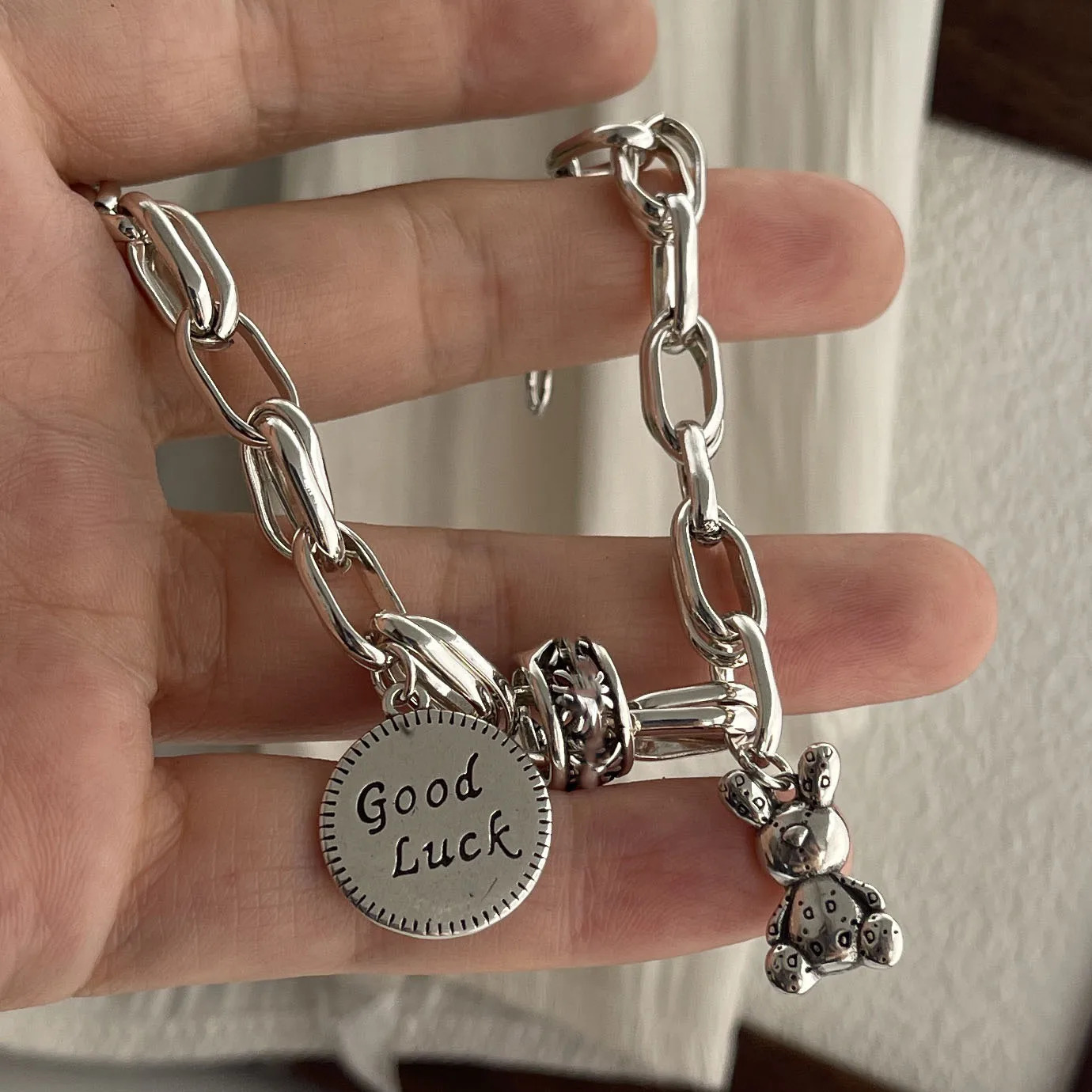 925 Sterling Silver Bracelets for Women Men String Accessories Trend Vintage Rabbit Pendant Party Jewelry Gift 260128