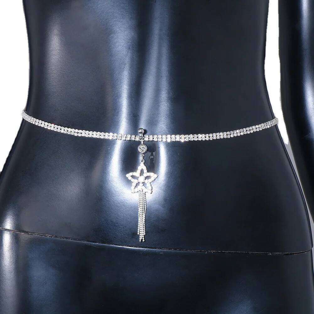 Rhinestone Tassel Star Dangle Women Belly Button Ring Waist Chain Navel Piercing Body Jewelry X260209