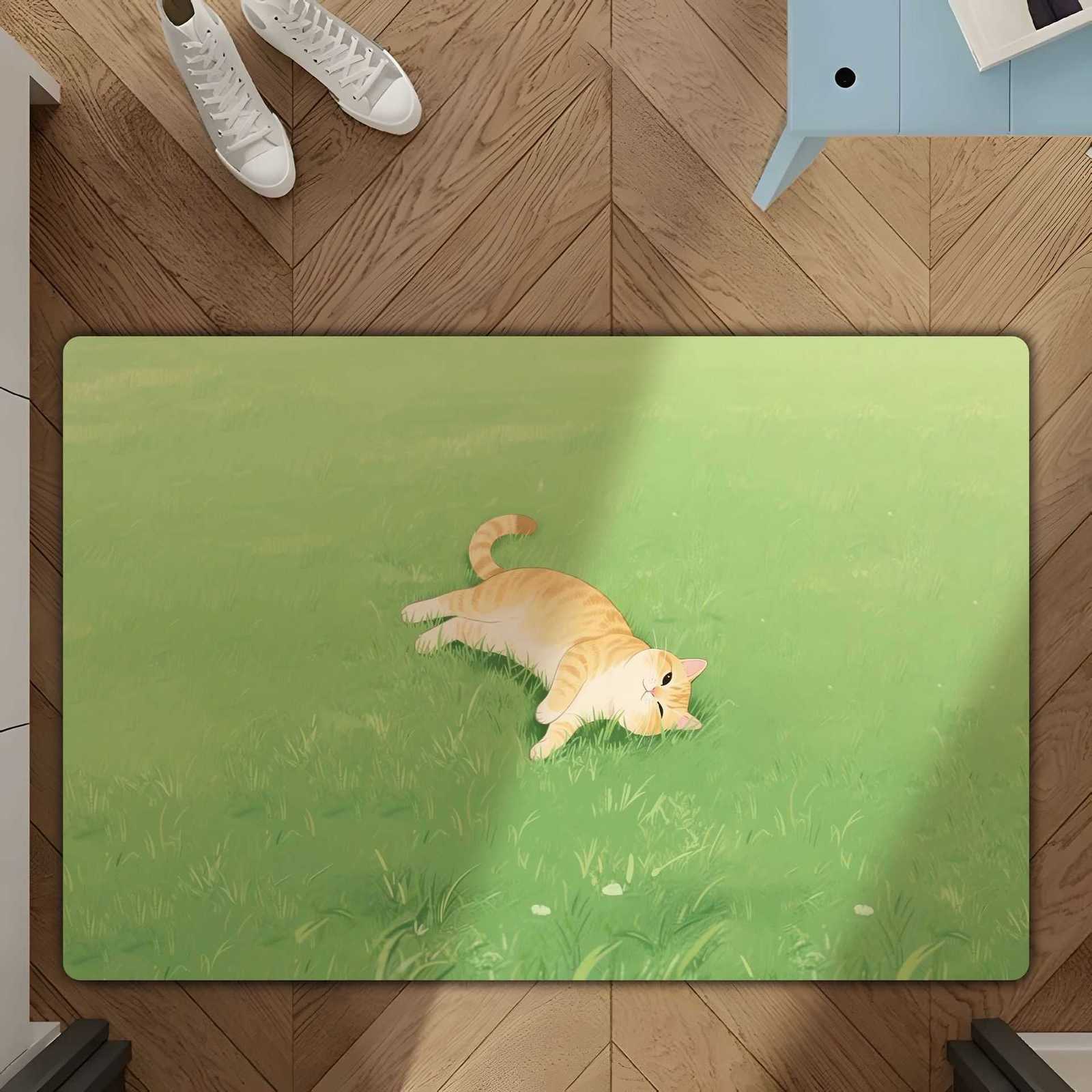 Ins-style grassland cat healing design diatomite floor mat for entryway bathroom water-absorbent non-slip simple decorative mat for living room S26020