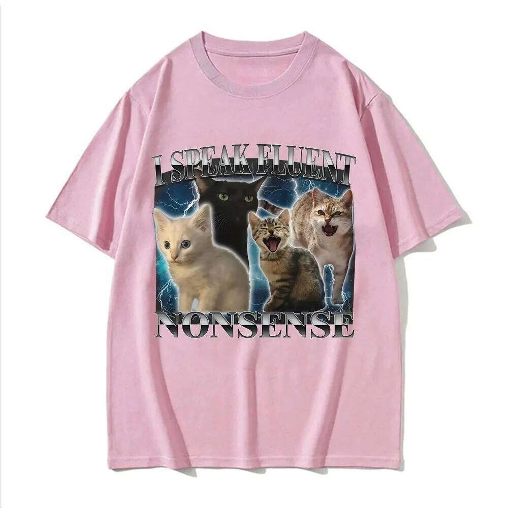 I Speak Fluent Nonsense Funny Cat Meme T-shirt Men's Clothing Summer Tops Short Sleeve T Shirt Vintage Cartoon Hot Sale T-shirts X260209