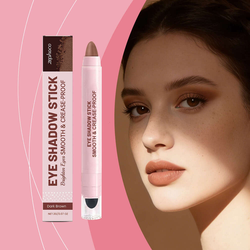zephoco Shiny Cream Dark Brown Natural Color Glossy Easy to Apply Daily Eyeshadow Stick