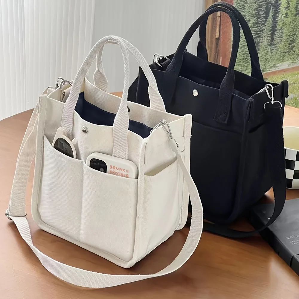 Small Canvas Tote Bag with Pockets Crossbody Bags for Women Cute Shoulder Purse Handbags Lunch Office Work 260208