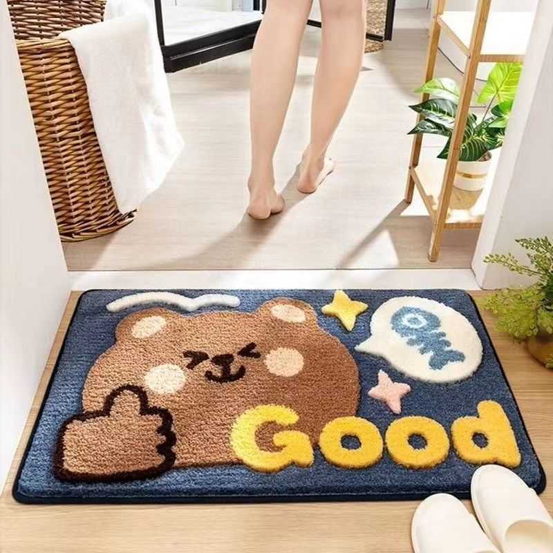Cute Cartoon Anime Imitation Cashmere Absorbent Floor Mat Home Bathroom Entrance Non-Slip Doormat Dirt-Resistant Entryway Mat S260207