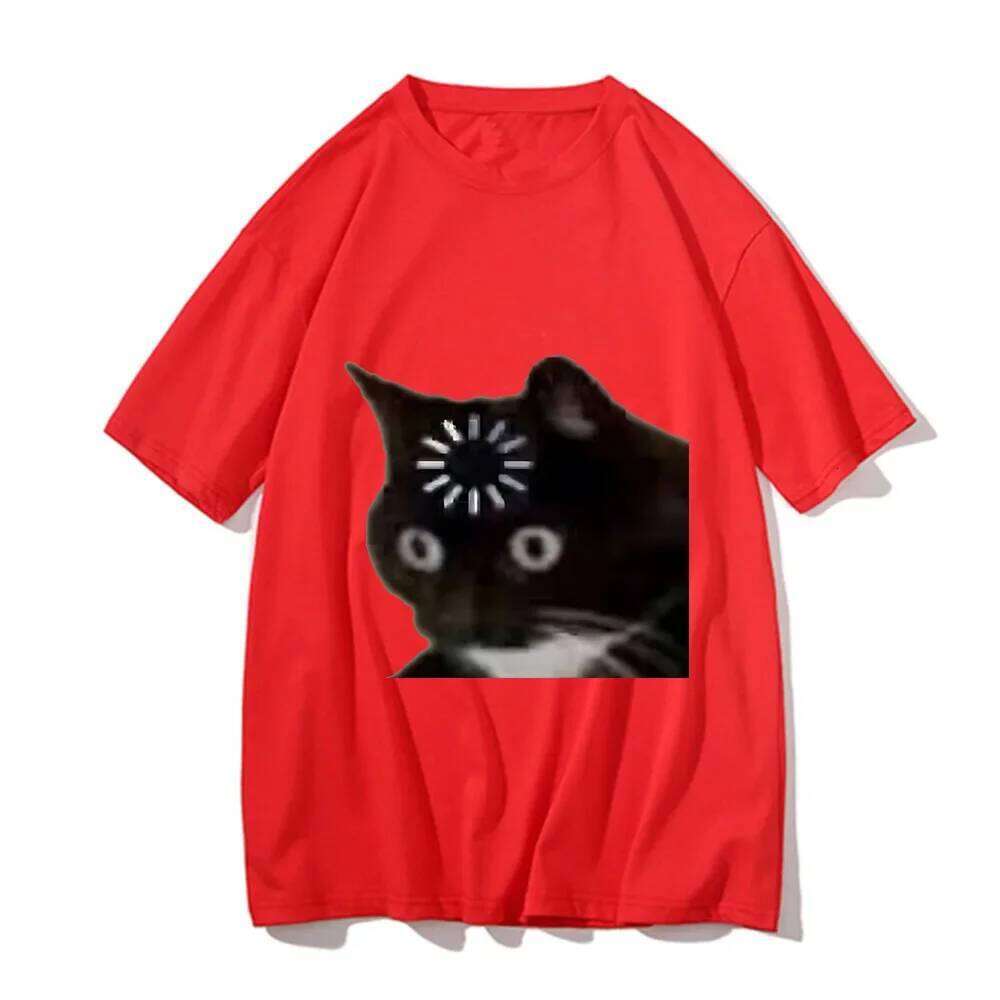 Funny Cat Emotion Print Loose T-shirt Kawaii Summer Fashion Short Sleeve Y2k Women's Clothes Aesthetic Outfits Graphic T Shirts X260209