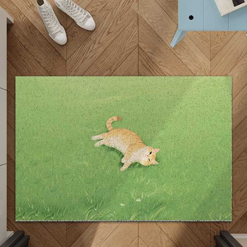 Fresh green small animal entrance silk loop mat grassy cat healing style non-slip dust-removing doormat S260207
