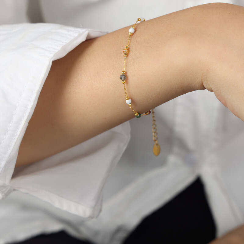 Minimalist Bohemian Beaded Necklace & Bracelet Set: Fashion Niche Personality Versatile Geometric Mix and Match Natural Stone Design Titanium Steel Je