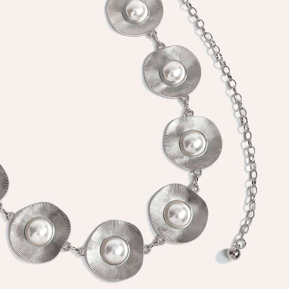 1pc round Pearl Metal Chain Women Versatile Unique Personality High Waist Belt for Pants Fashion Accessory X260209