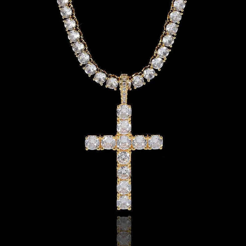 necklace moissanite chain Pendant Cross Hip Hop Vvs Moissanite Dia Tennis Chain Sier for Women Men Jewelry 1a