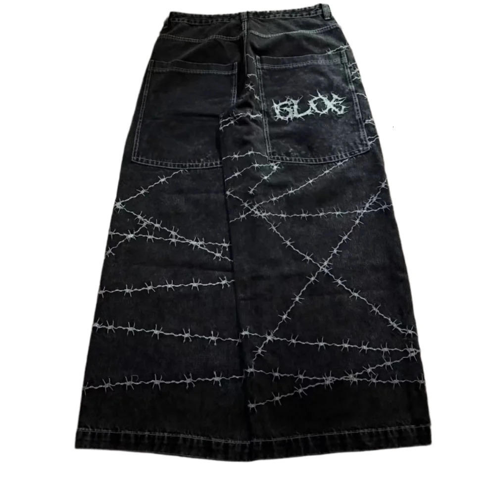 Jeans y2k high street hip hop loose wide-leg casual pants mens pants jeans street wear printed gothic style trousers 260208