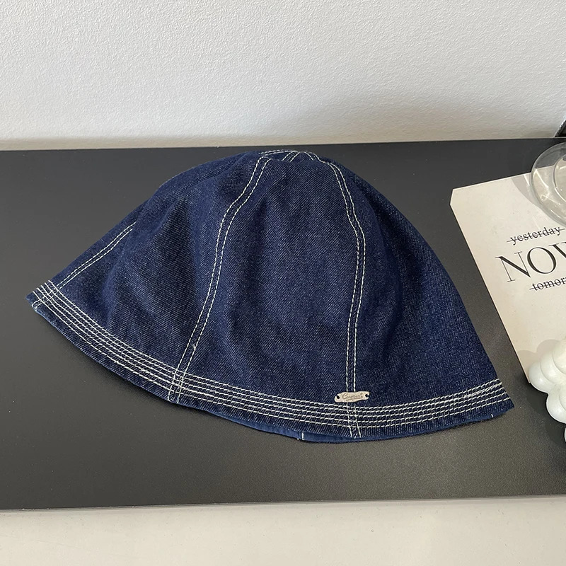 Japanese Retro Denim Bucket Hat Womens Spring Summer Fashion Casual Versatile Trend Quality Sun Basin Hat 260208