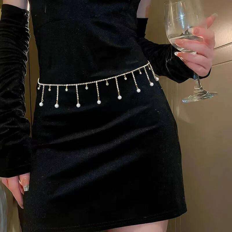 Fashionable tassel pendant single-layer rhinestone waist sexy spicy girl body chain jewelry X260209