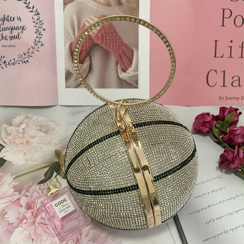 New Wholesale Round Basketball Ball Shaped Evening Fashion Handbag Sweet Lady Diamond Banquet Bag