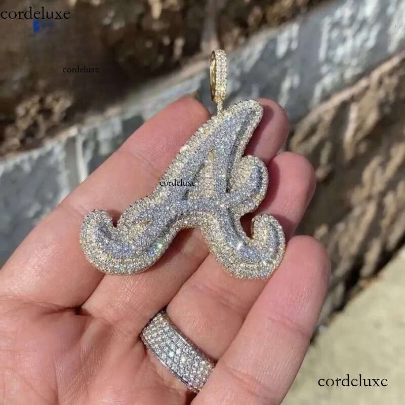 High quality pass dia tester sier letter 26 initial A B C D iced out custom moissanite pendant a8