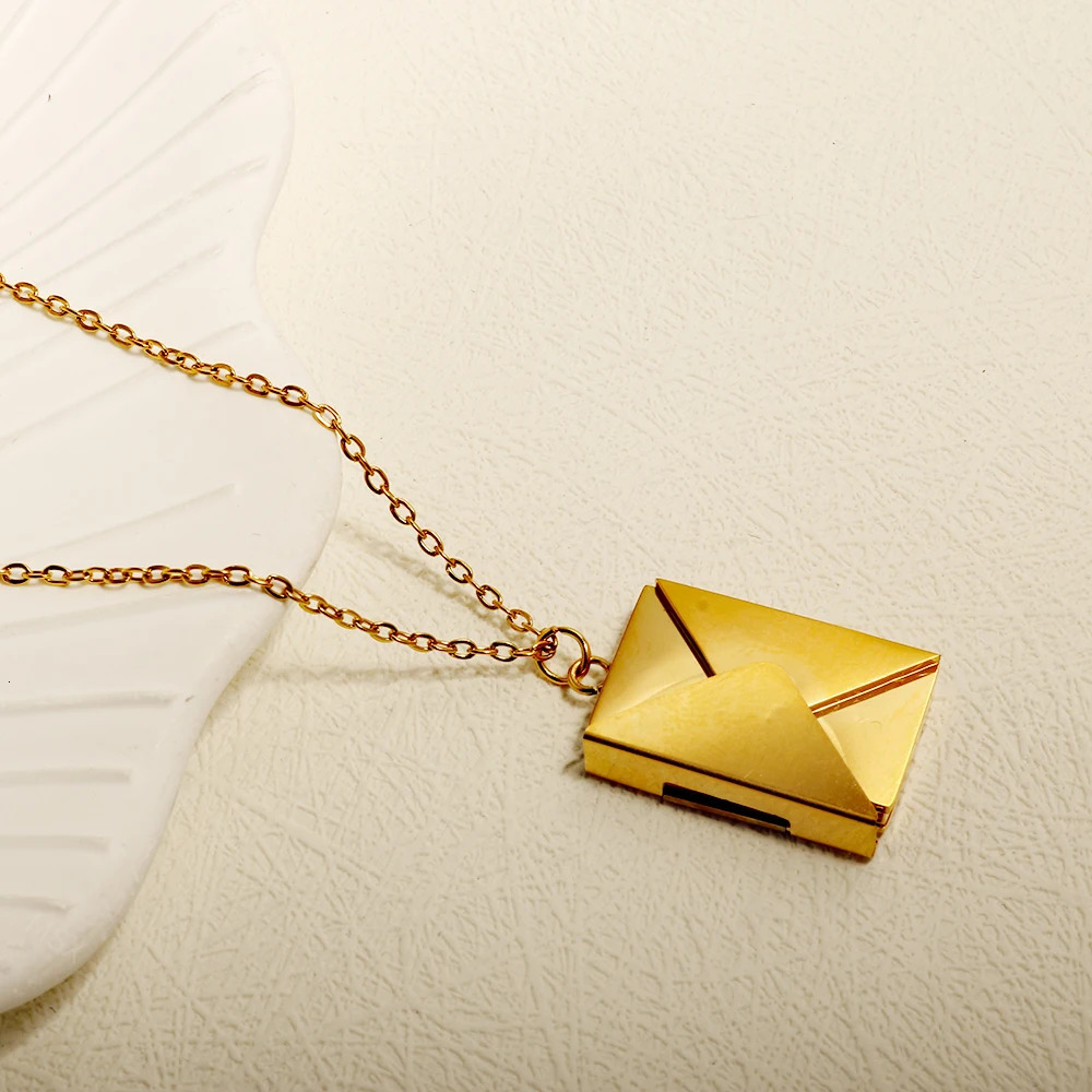 Stainless Steel Envelope Pendant Necklace Metal Waterproof Jewelry For Women 260124