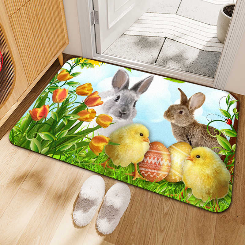TEMU Easter Bunny Entrance Doormat with Egg Decoration Dirt-resistant and Easy to Clean S260207