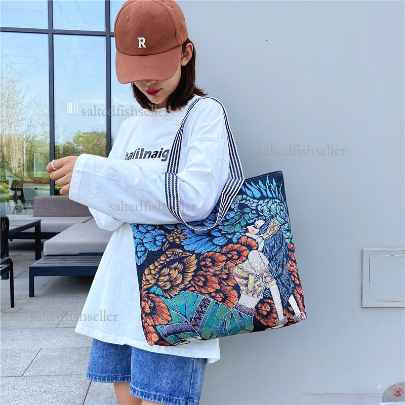 2026 Luxury Large Capacity Embroidered Canvas Bag Fashion Versatile Outdoor Handheld Tote Bag Leisure Shopping Versatile Shoulder Bag