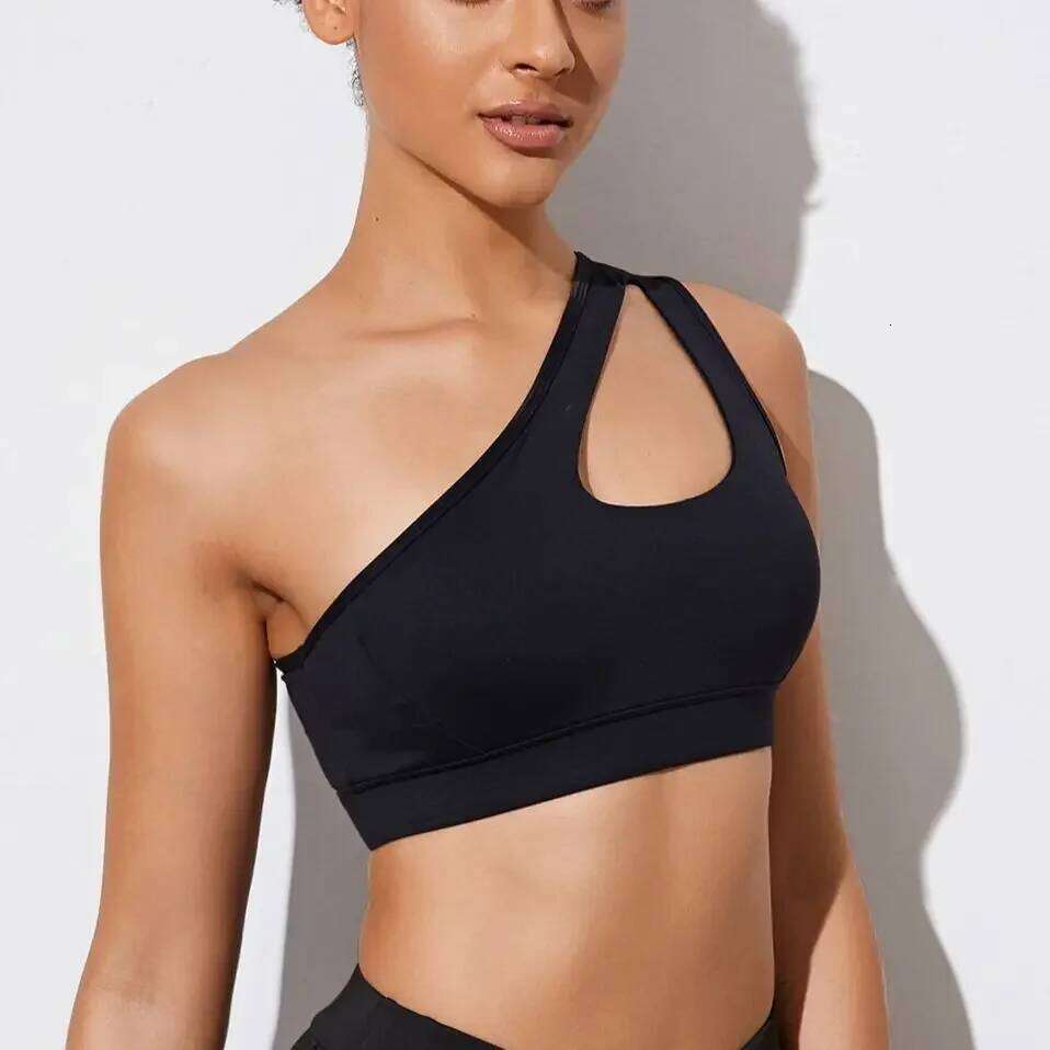 Women Sports Push Up Fitness Bras One Shoulder Shockproof Black White Yoga Running Bra Sexy Vest 26Y0208