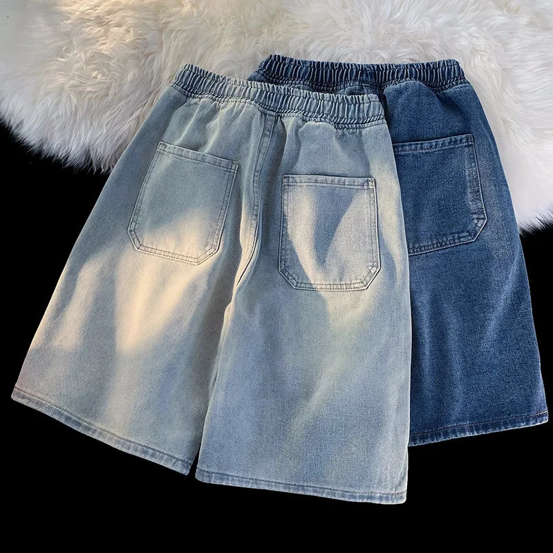 Spring Summer Mens Denim Shorts Solid Color Straight Five Points Fashion Trend Middle Waist Casual Short Pants 260208