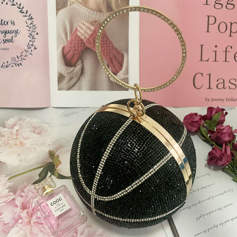 New Wholesale Round Basketball Ball Shaped Evening Fashion Handbag Sweet Lady Diamond Banquet Bag