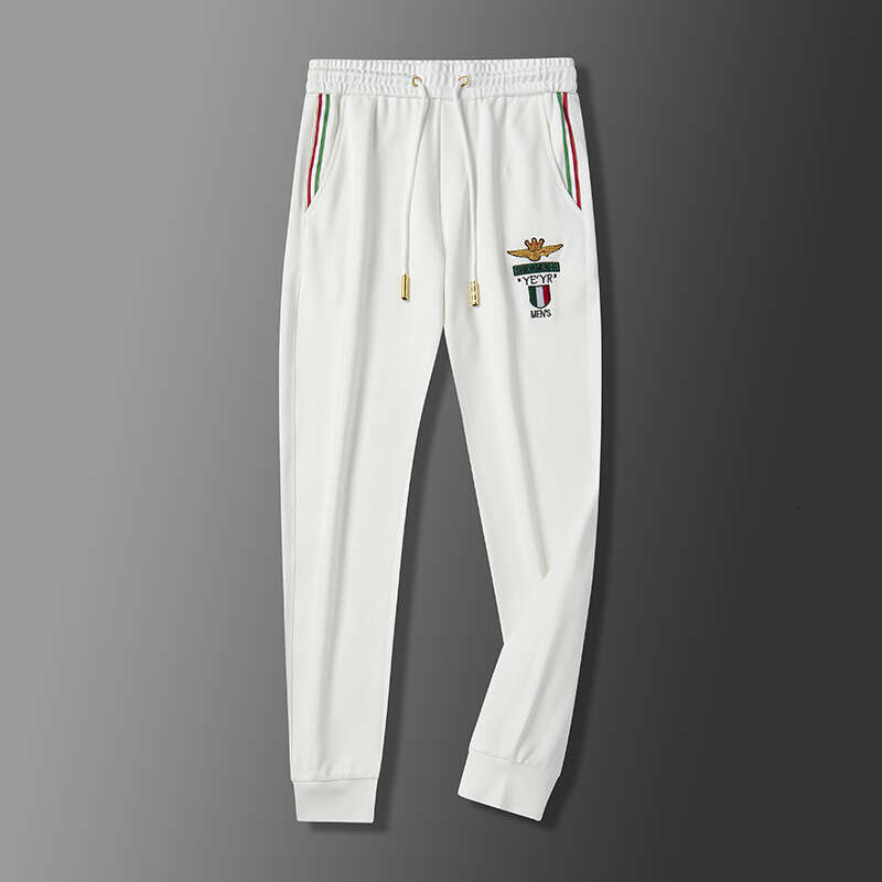 Heavy Embroidery Plus-Size Men's Casual Trendy British Elastic Long Pants, Sporty Youth Jogger Pants For Summer