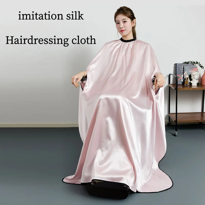 Silk Hair Cutting Wrap Cloth For Hair Salons Pink Hairdressing Cape Barber Haircut Apron Long Sleeve Hairdresser Robe 260203