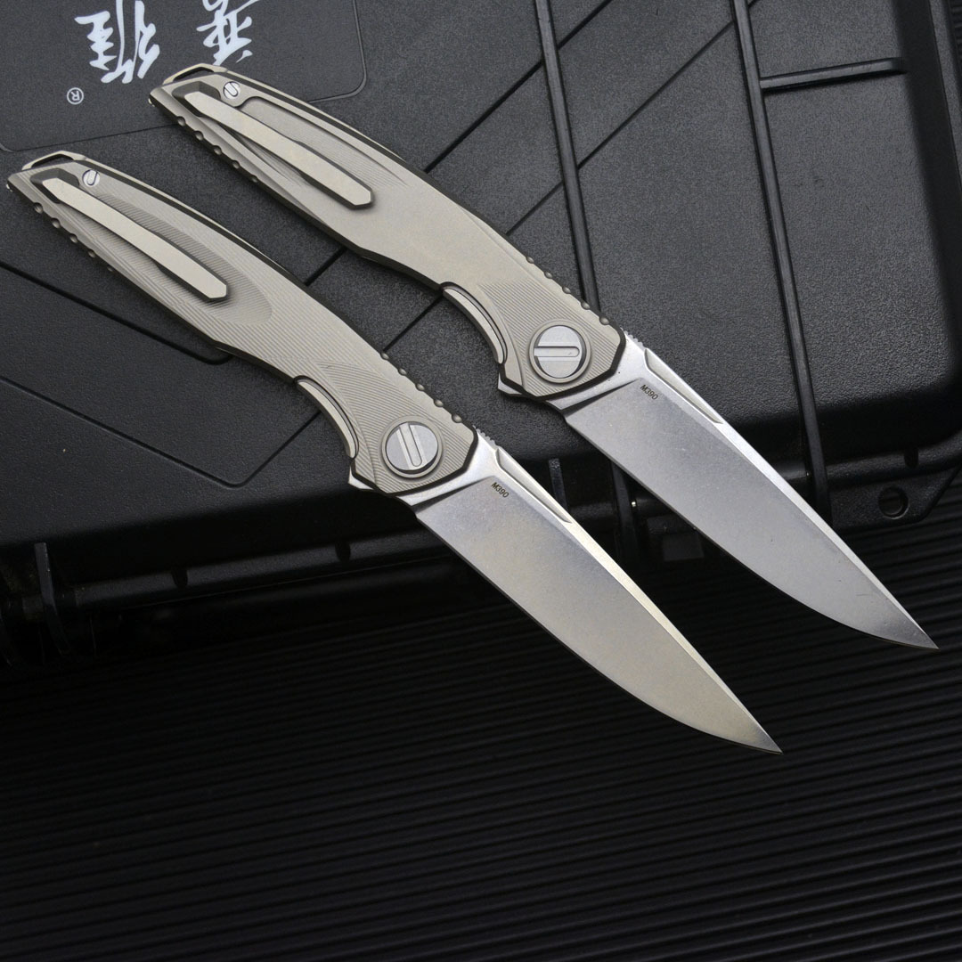2Models Shirogorov knives Knife Astrium 3.94 M390 Point Blade, TC4 Handles