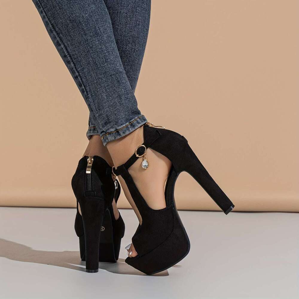 Women S Peep Toe Block Heel Sandals Sexy Cutout Buckle Strap Pumps Fashion Platform Heels MOJIDASHU