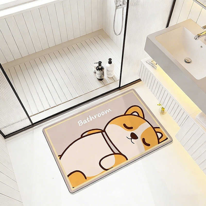 Panda cartoon bathroom absorbent diatomite floor mat for entryway natural rubber non-slip dirt-resistant dust-absorbing S260207