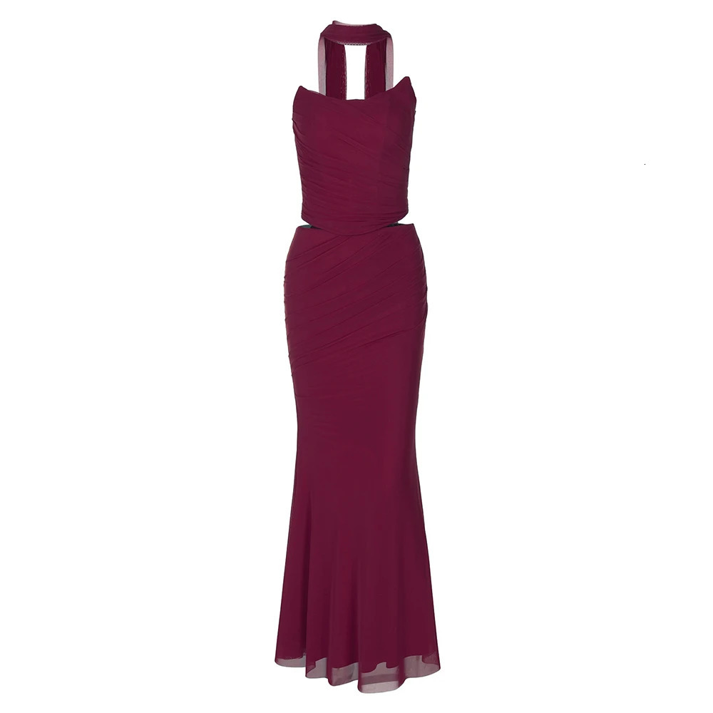 Suninheart Elegant 2 Pieces Dress Set with Scarf Women Fashion Matching Sets Sexy Cropped Top and Long Dress Set Casual Dress 260208