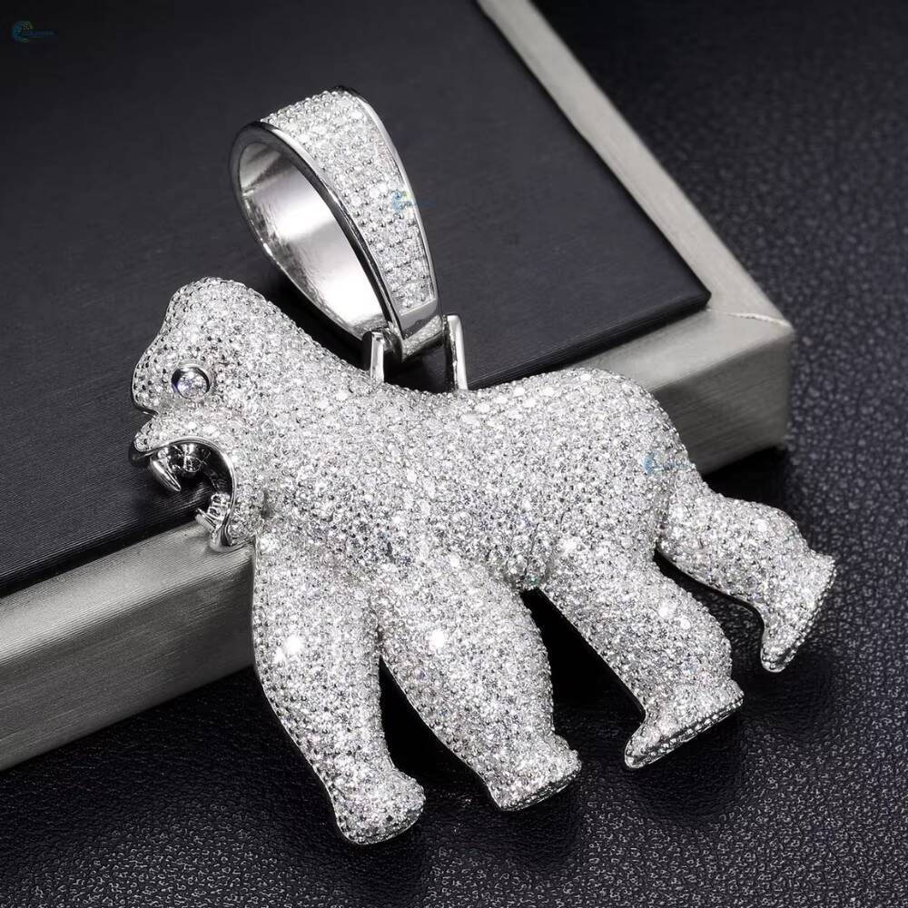 Mens Iced Out Moissanite Gorilla Pendant Necklace 925 Silver Hip Hop Bling Jewelry Gift Personalized Rapper Pendant