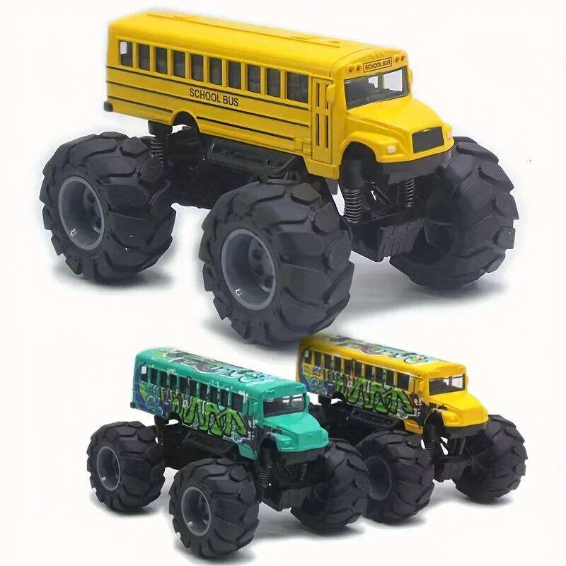 Model Pullback Action Toy Truck Alloy Big Wheels Play Vehicle Car Gifts for Boys Girls Monster School Bus Die Cast Metal 26H0209