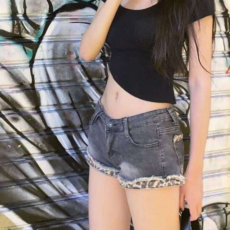Y2k Subculture 2000s Short Jeans Leopard Women Casual American Retro Low Waist Streetwear Patchwork Zipper Bodycon Sexy Summer H260209