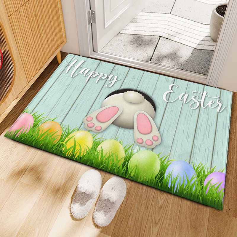 TEMU Easter Bunny Entrance Doormat with Egg Decoration Dirt-resistant and Easy to Clean S260207