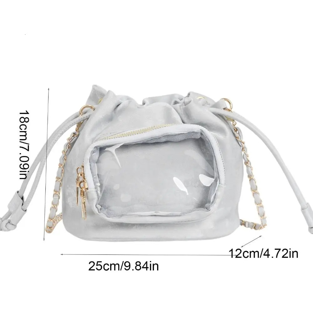 Cute Handbag Transparent Pocket Itabag Shoulder Bag Purse Drawstring Bucket Solid Color Korean Style Crossbody Student 260208