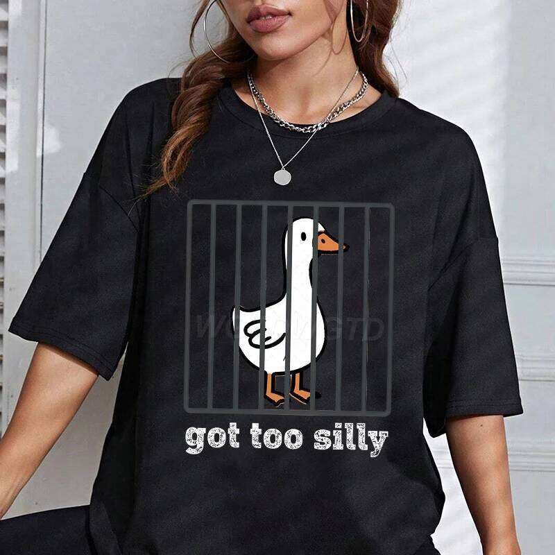 Goose Got Too Silly Print T-shirts For Women Summer Short Sleeve Round Neck Oversized T Shirt Creative Personalized Ladies Tops X260209