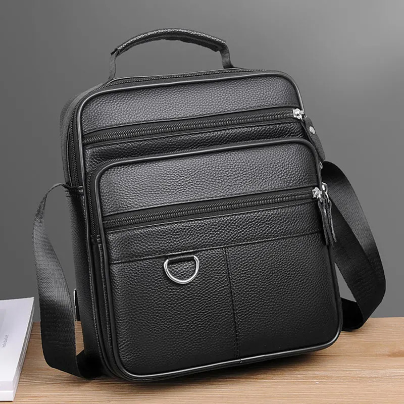 Genuine Leather Mens Bag Men Business Shoulder Large Capacity Square Man Crossbody Bags High Quality Cowhide Handbag 260208